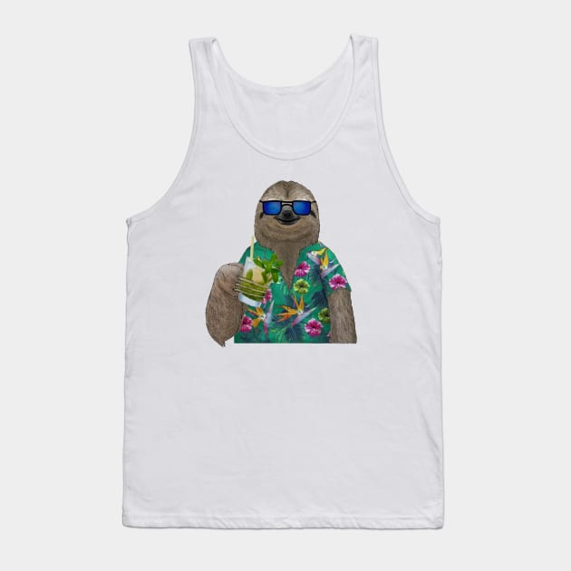 Sloth on summer holidays drinking a mojito Tank Top by Barruf